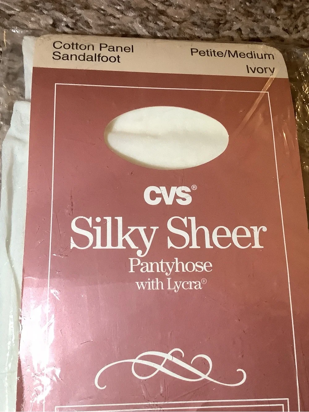 CVS silky sheer pantyhose with lycra, color ivory, size: Petite/Medium